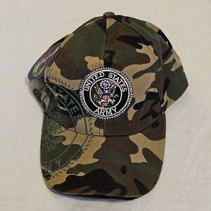 NWT US Army Embroidered Baseball Cap Hat Camo Wool Crest Military Adjustable